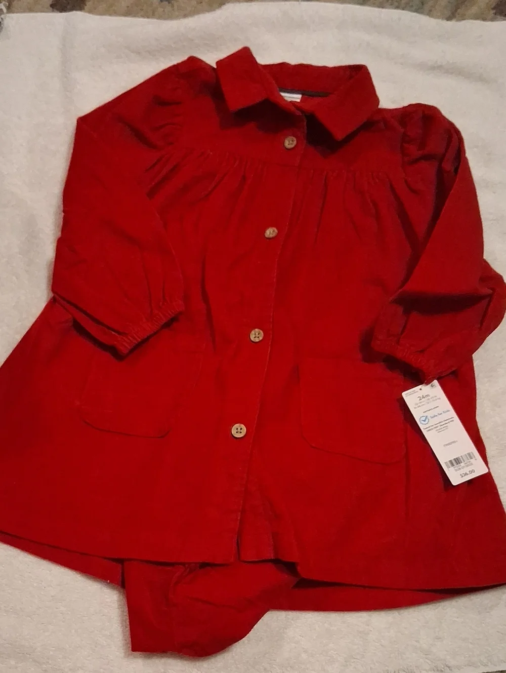 Carter's 24 Month Girls Red Corduroy Dress with Front Pockets and Diaper Cover